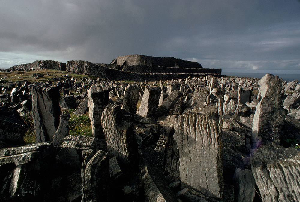 A picture of an ancient stone fort on an island off western Ireland