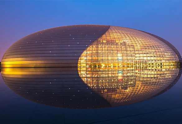 The National Centre for the Performing Arts in Beijing, China, is known for its egg-like shape.