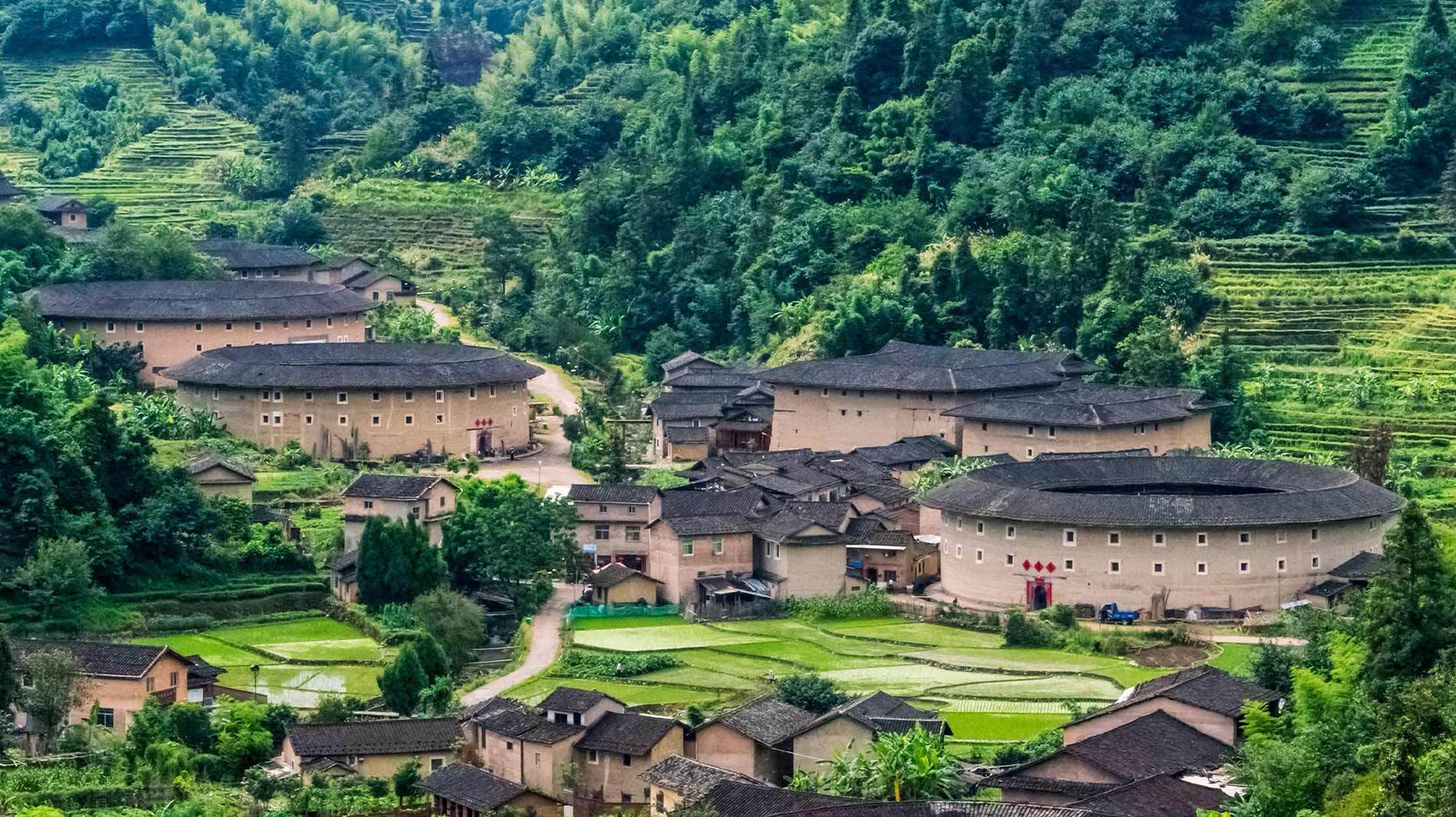 The Fujian Tulou are nestled amidst the subtropical mountains of southeast China.