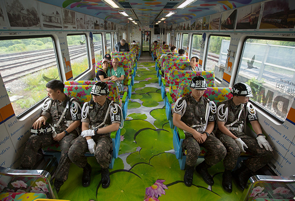 The DMZ Peace Train carries South Korean soldiers and tourists from Seoul to train terminals closest to the DMZ.