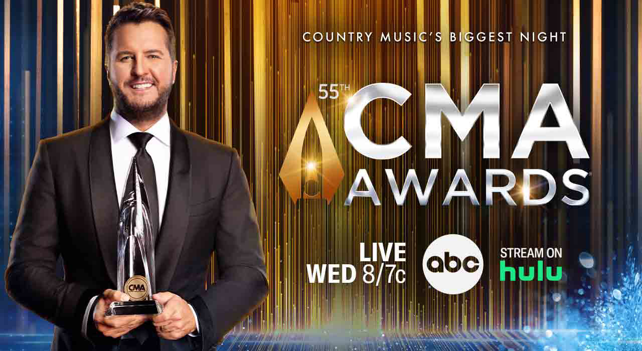 Country music's biggest night. 55th CMA Awards. Live Wednesday 8/7 central. ABC. Stream on HULU.