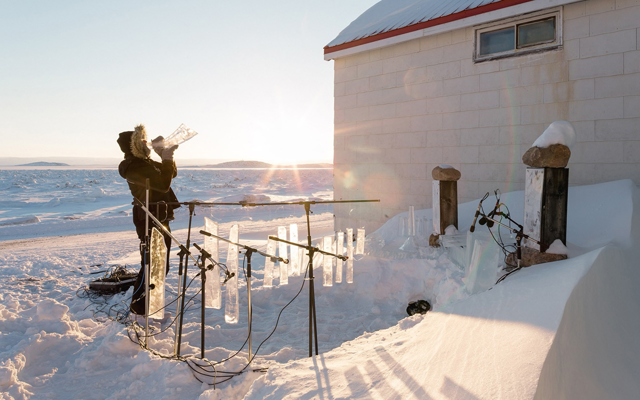 Ice music pioneer Terje Isungset, who started his own All Ice Records label, makes a recording on Baffin Island, Canada, during a -42°F day.