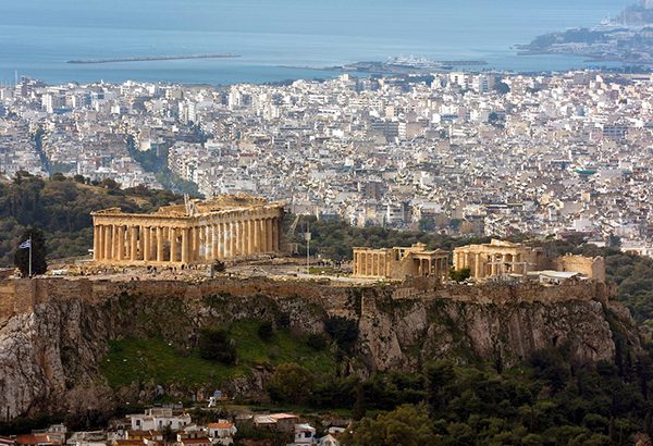 Ancient architectural wonders spread out across the Acropolis of Athens.