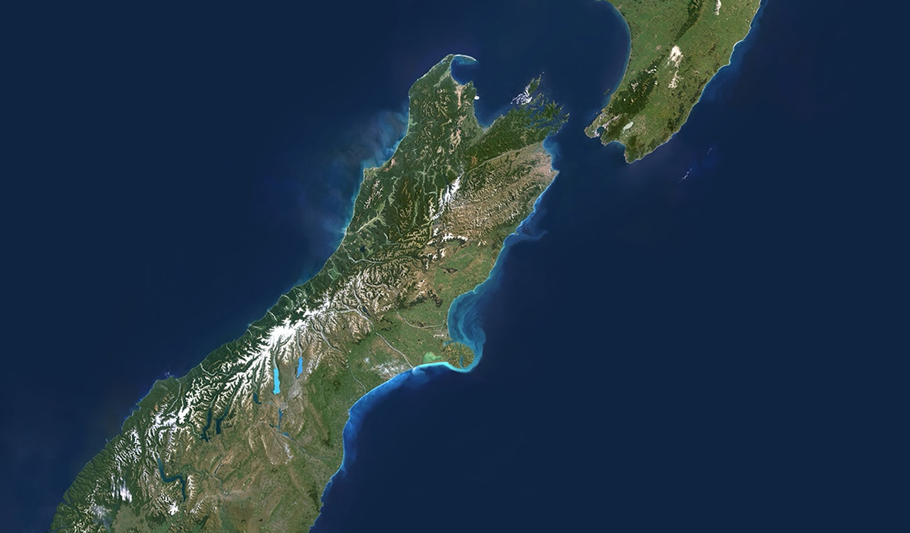 Satellite image of New Zealand.