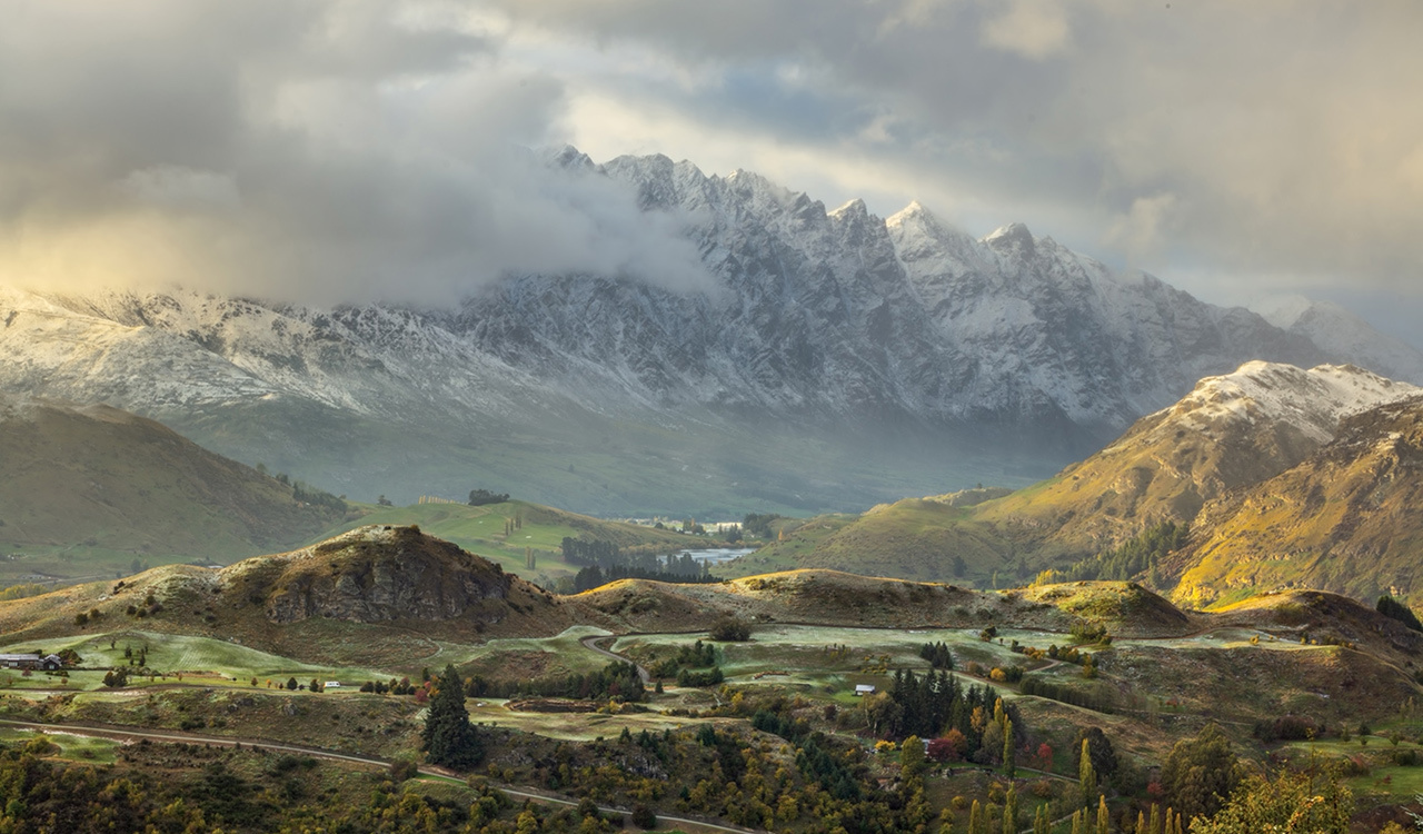 Sunlight spills over the Remarkables mountain range in the Otago region on the South Island.