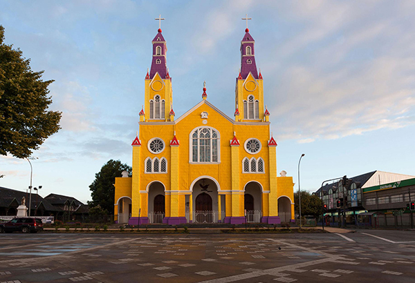 The Church of San Francisco in Castro boasts a vibrant yellow exterior.