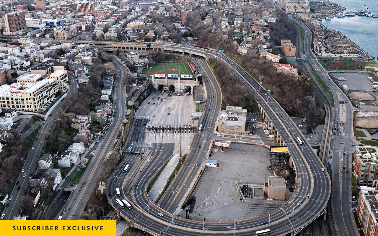 Normally, lanes would be jammed with traffic around the Lincoln Tunnel, which joins New York and New Jersey. But during the COVID-19 lockdown, this was the view at an evening rush hour in early April 2020.