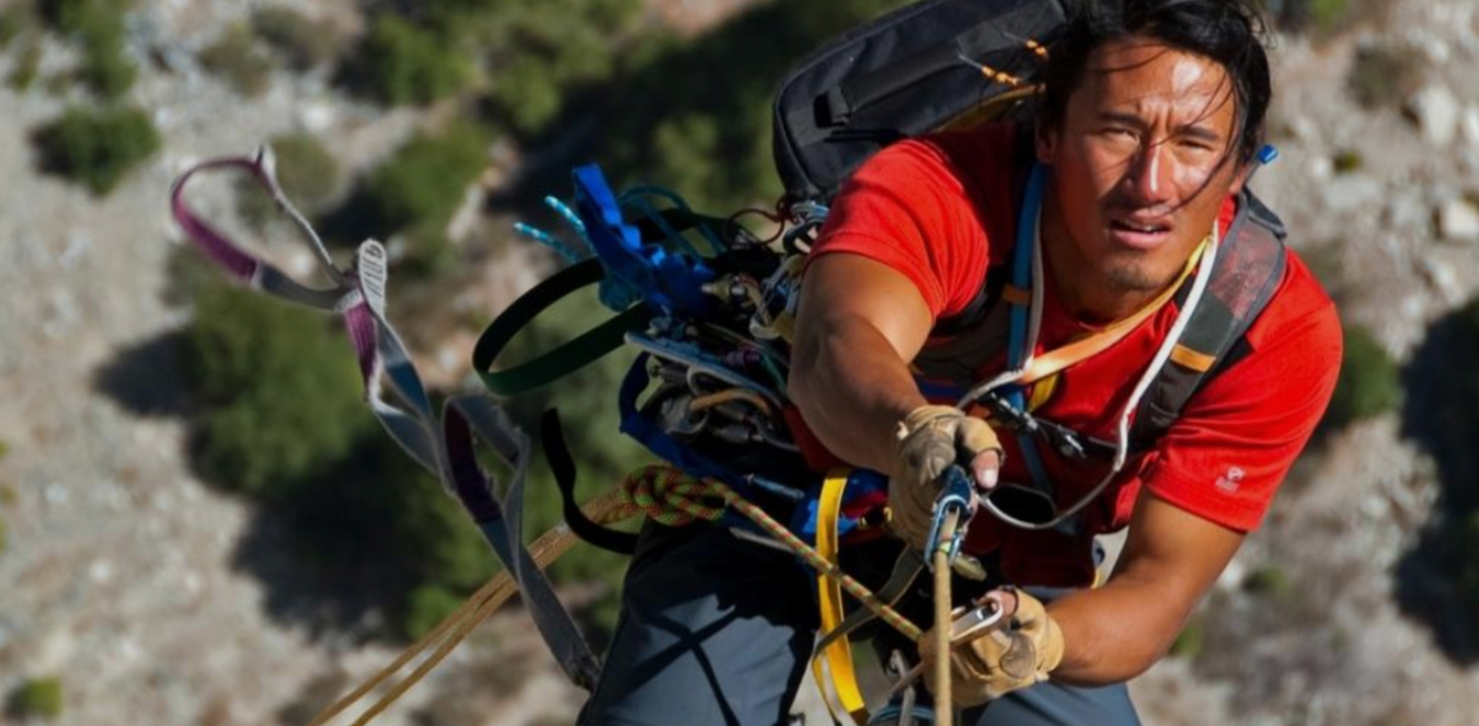 Adventurer Jimmy Chin climbing at Yosemite