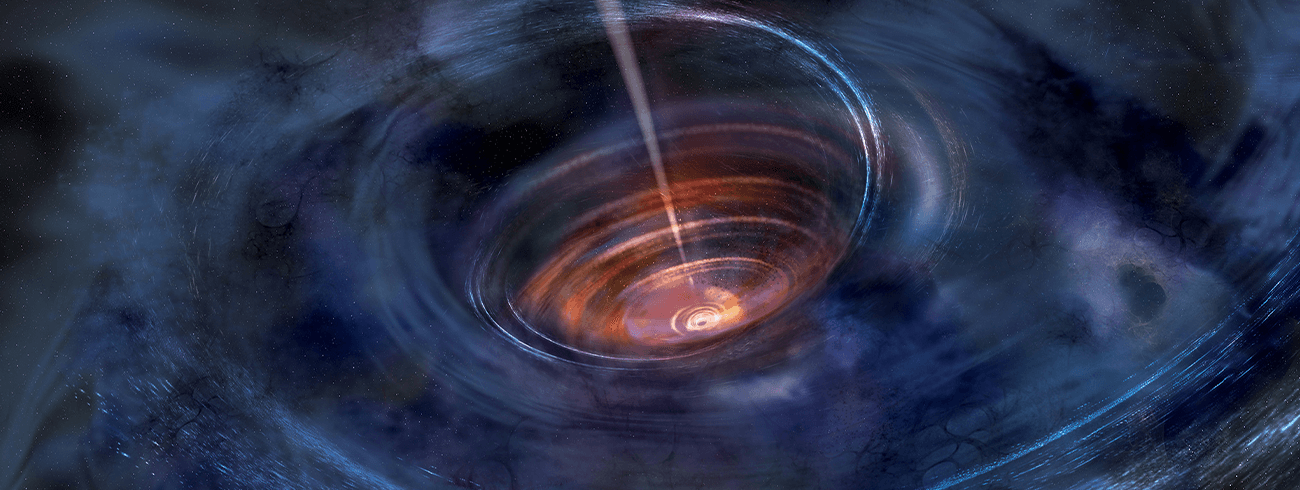 In this artist's rendering, a thick accretion disk has formed around a supermassive black hole following the tidal disruption of a star that wandered too close.