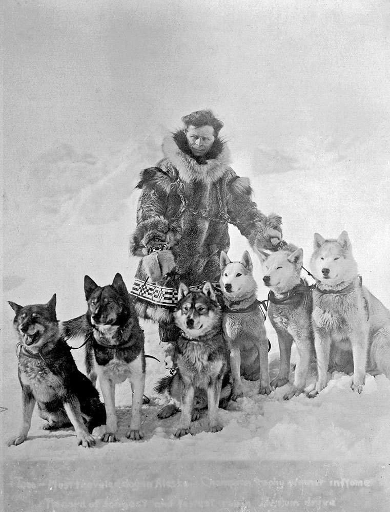 Leonhard Seppala with his sled dogs, ca. 1925. Togo (far left) and Seppala are the subject of the film Togo, which chronicles the oft-misreported 'serum run' of 1925.