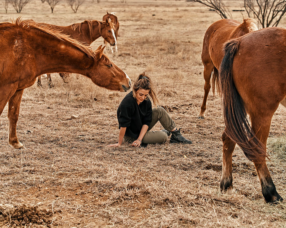 A woman with horses
