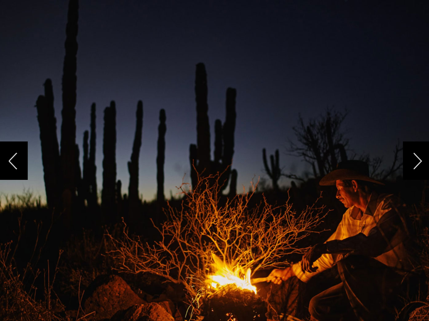 Eleonary 'Nary' Arce Aguilar lights a fire while driving his animals around in search of feed near Rancho Mesa San Esteban in the Sierra de San Francisco of Baja California Sur, México. 