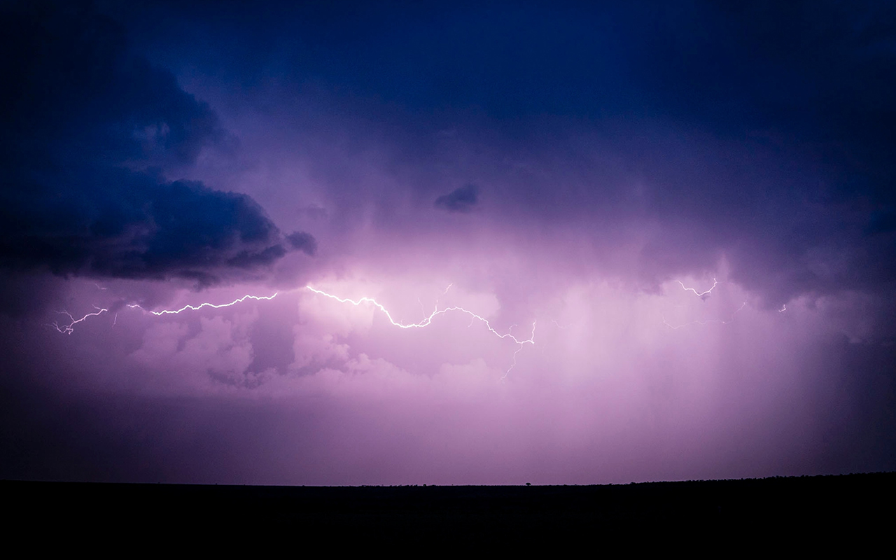 A lightning storm strikes after sunset.