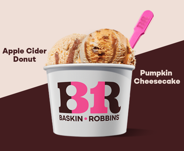 Scoops of Apple Cider Donut and Pumpkin Cheesecake in a cup