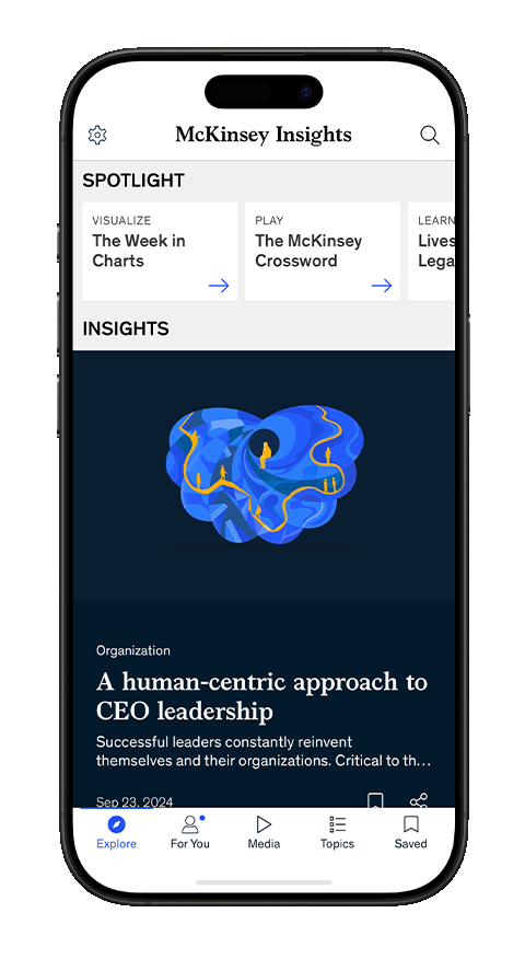 iPhone showing the Explore feed within the McKinsey Insights app