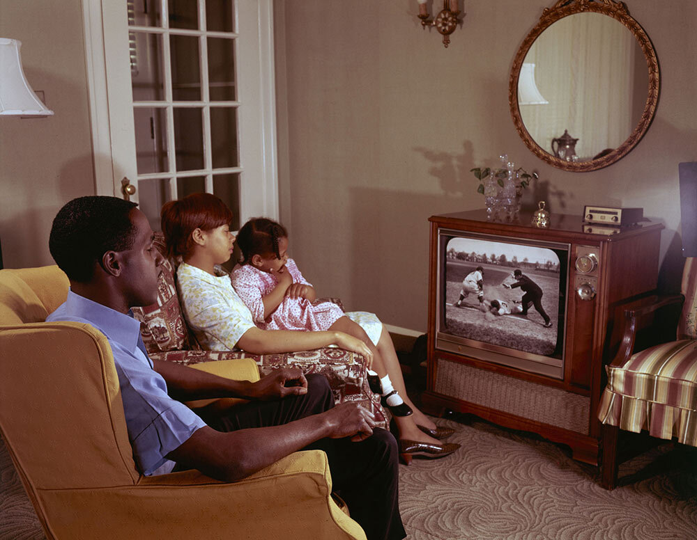 a family watches tv