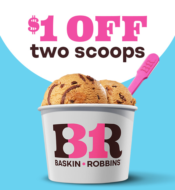 Two scoops of ice cream "$1 off two scoops"