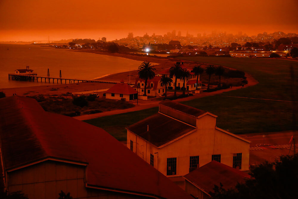 dark orange smoke over San Francisco