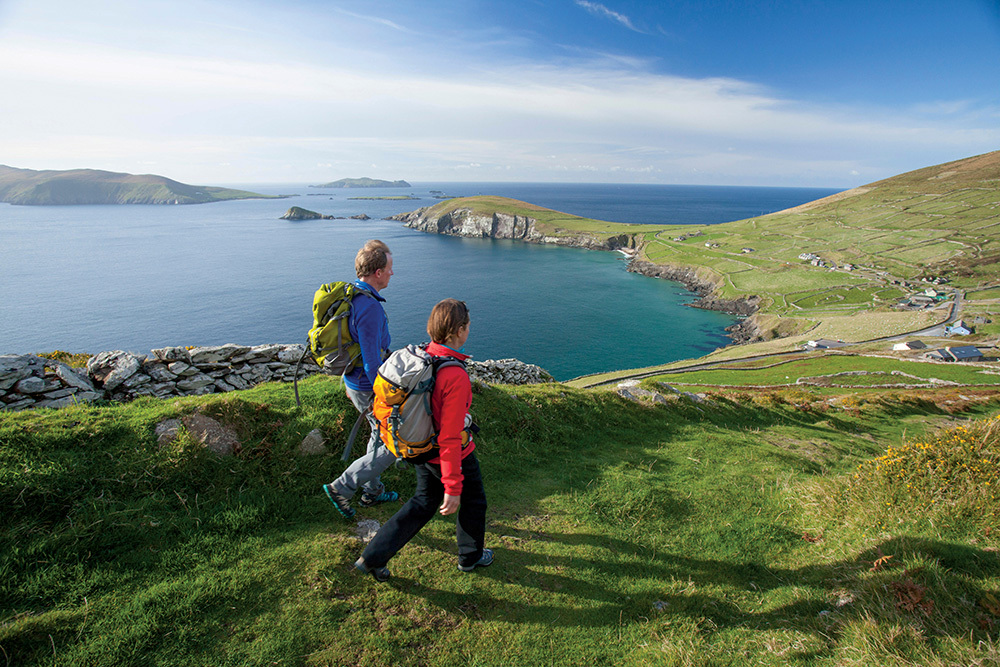 Walkers on the Dingle Way in County Kerry, Ireland.