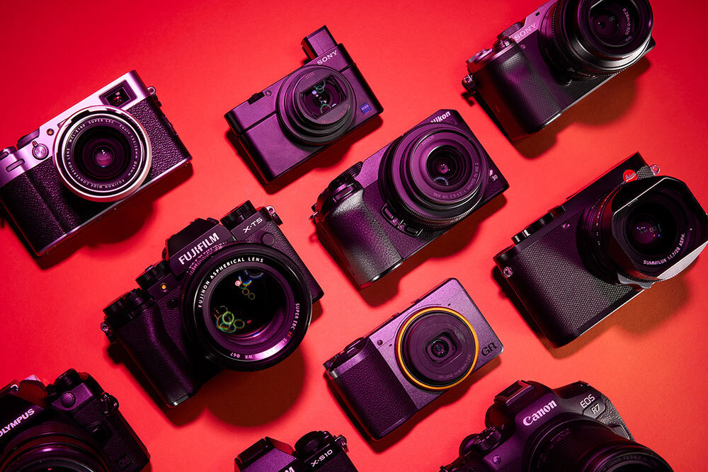 A picture of many digital cameras