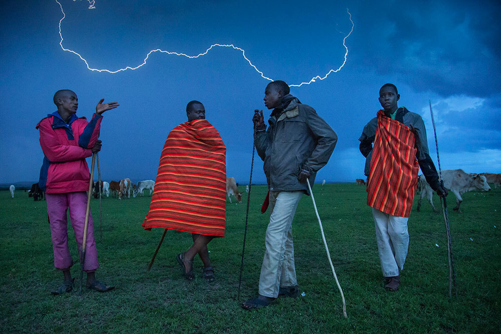 Herdsmen amid lightning in Kenya