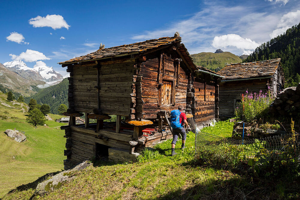 A cabin overlooking a valley