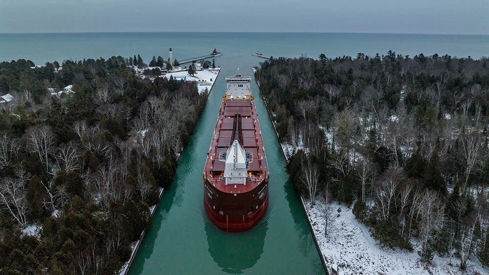 The Mark W Barker coming into Sturgeon Bay through the shipping canal.