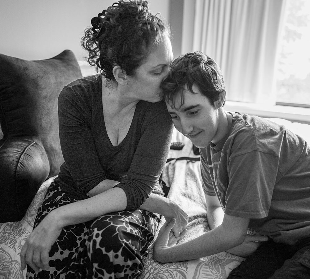 Author Judith Newman shares a quiet moment with her son Gus, who is on the autism spectrum