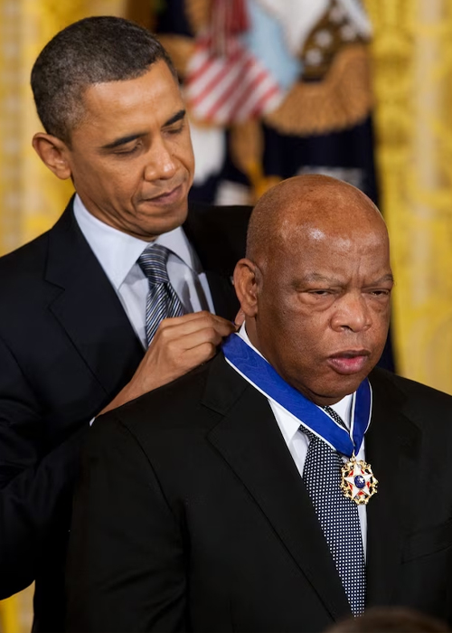 President Barack Obama awards the Presidential Medal of Freedom, the highest civilian award in the U.S., to Congressman John Lewis during a 2011 ceremony at the White House.