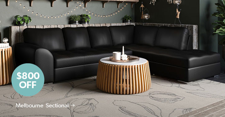 Featured Melbourne Sectional. 800 dollars off. Click to Shop Now.