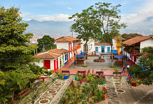 Pueblito Paisa is situated on a hill in the center of Medellín, Colombia.