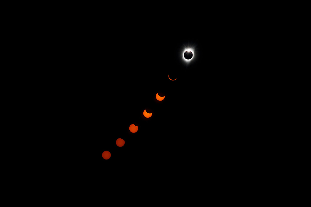 In-camera multiple exposure of a total solar eclipse as seen in Salem, Oregon