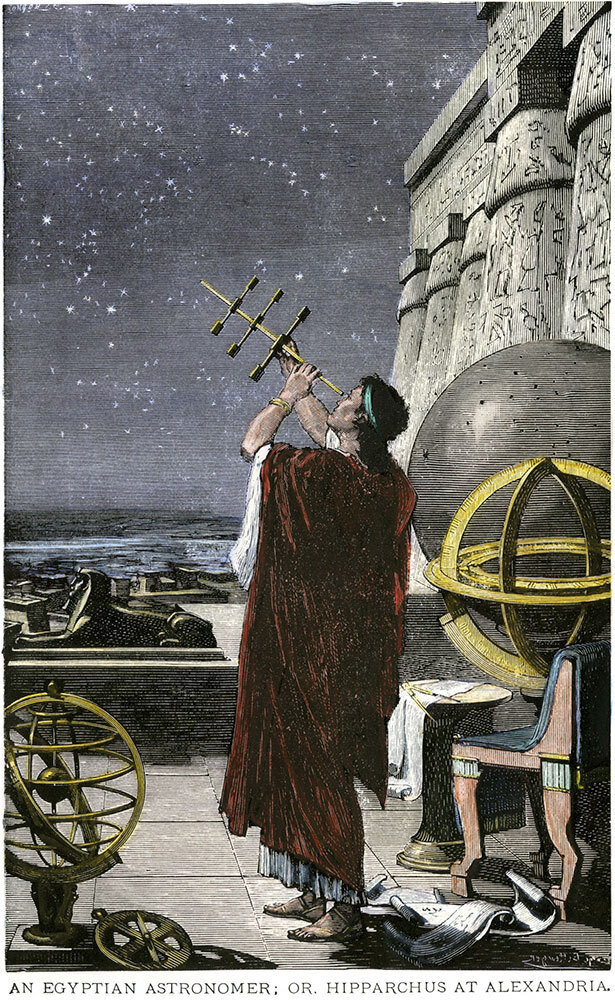 An illustration of a man looking at the stars