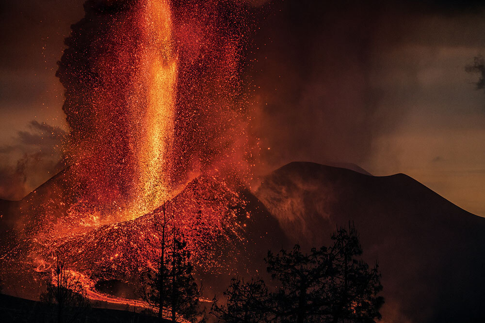 A geyser of lava