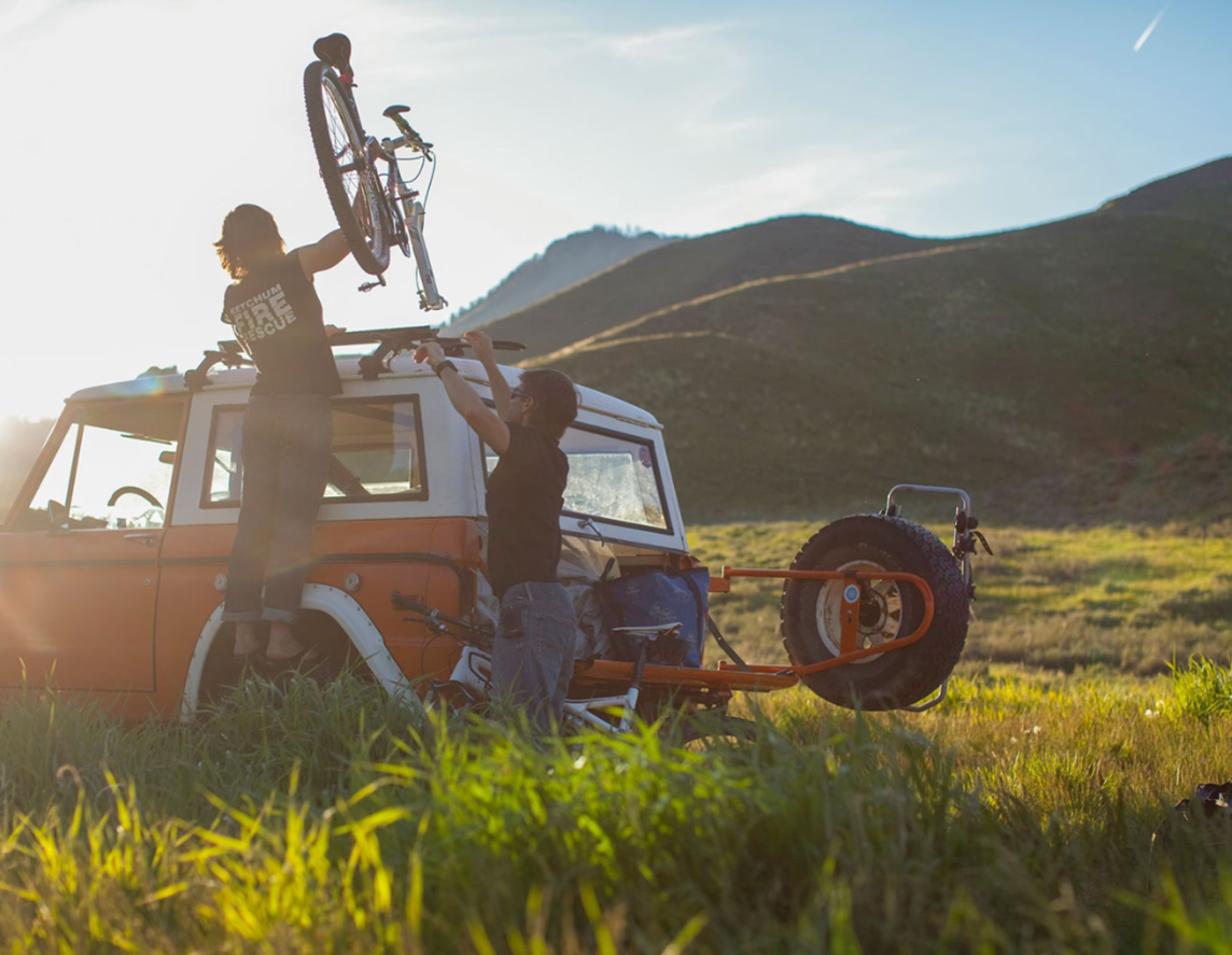 two mountain bikers getting ready to ride in Sun Valley, Idaho