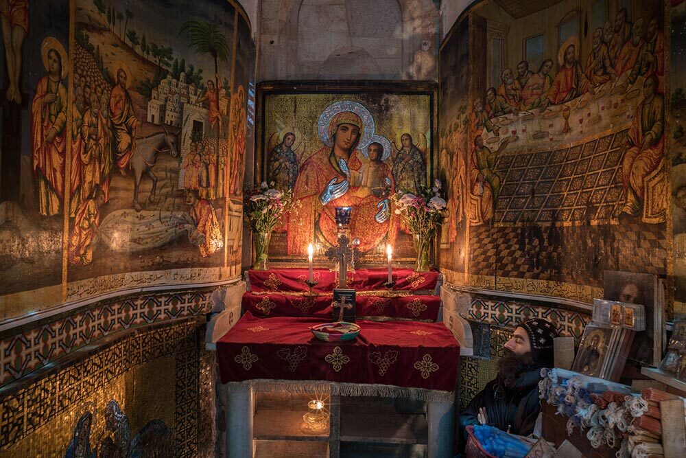 A small Coptic Orthodox chapel in the Church of the Holy Sepulchre