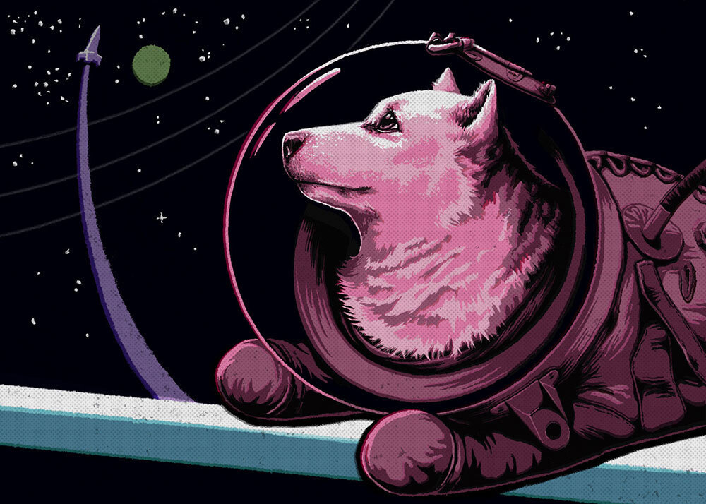 An illustration of a dog in a space suit