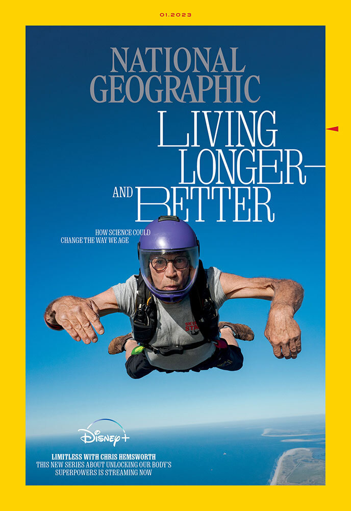 An older man mid skydive