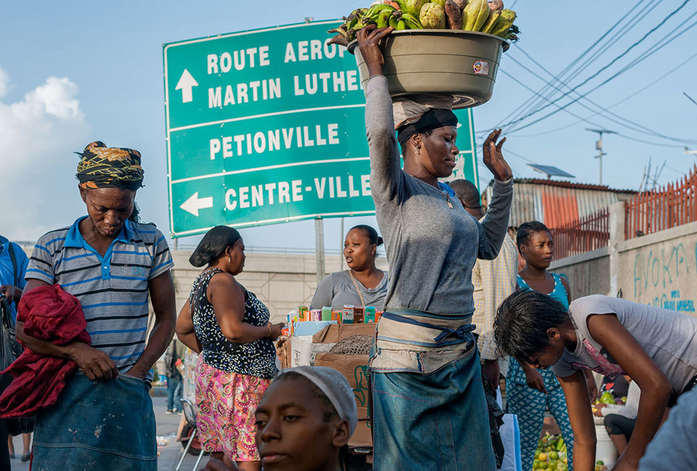 A picture of people at an open air market