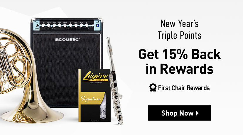 New year's triple points. Get 15% back in Rewards, First Chair Rewards. Shop now