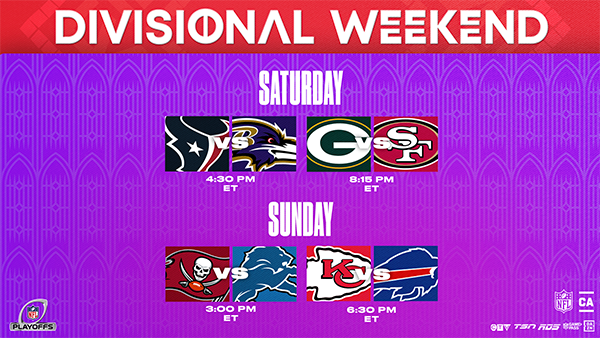 Divisional Weekend Graphic with tune in info. 