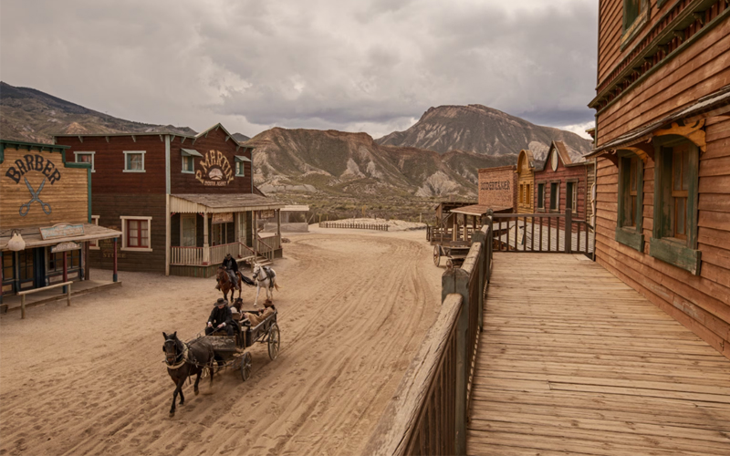 Stuntmen ride horses and drive carriages at Oasys MiniHollywood, one of several Western film sets in Spain’s Almería region. The area’s deserts and canyons have attracted movie and TV crews since the 1950s. Today, their faux Old West towns are also open for cowboy shows and tours.