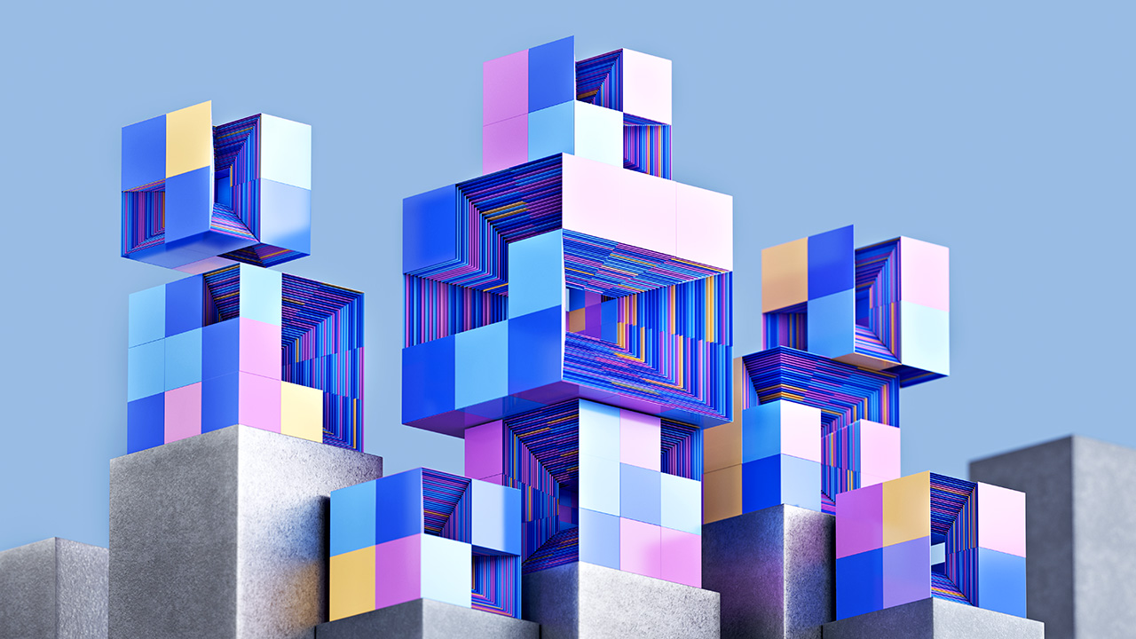Illustration of different sized cubes stacked on each other.