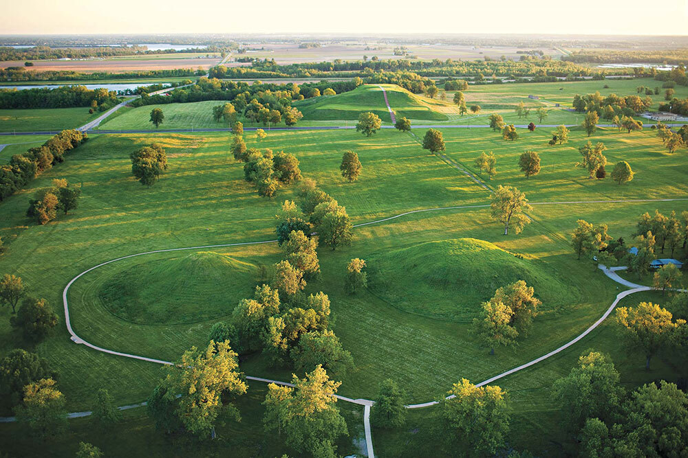 A picture of green earth mounds