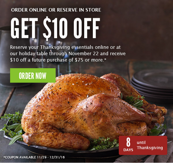 Get $10 for Reserving Your Thanksgiving Meal