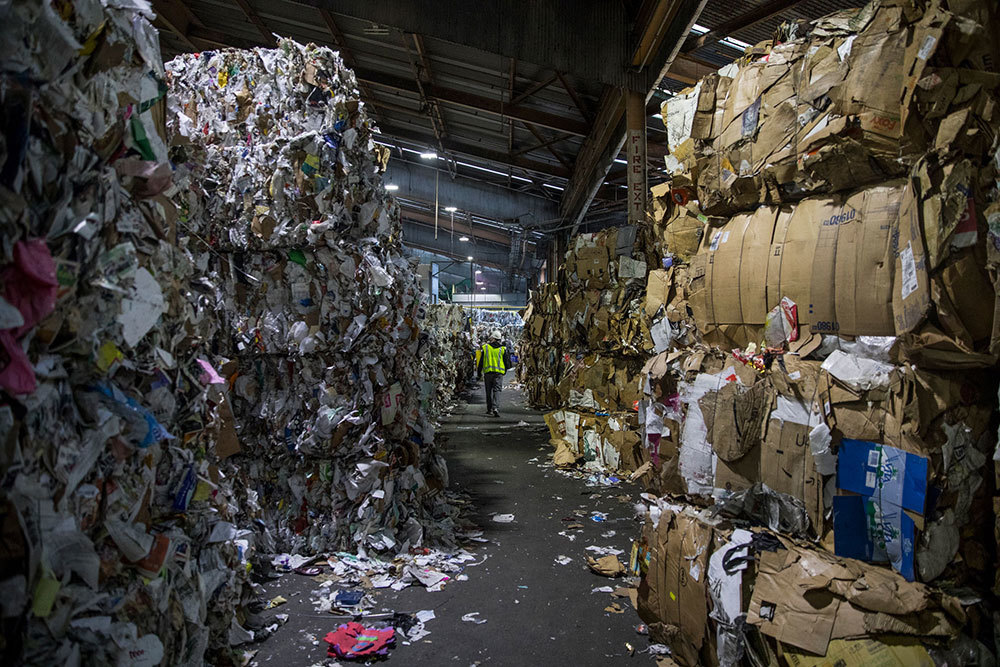 A picture of recycling in a warehouse