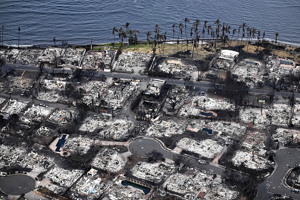 An aerial image taken Thursday of the wildfire destruction in Maui