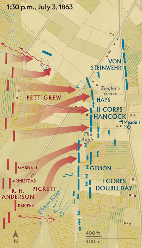 Map shows the South's charge on Day 3 of Gettysburg