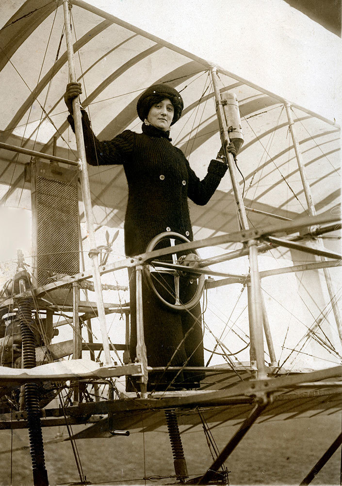 A photo of the first woman pilot in France