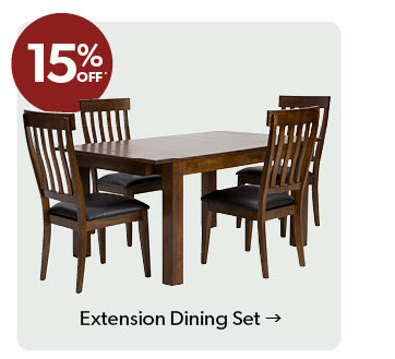 15 percent off Extension Dining Set. Click to shop.